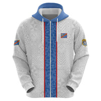 Custom DR Congo Football Zip Hoodie Leopards Mix Kuba Raffia Pattern - Wonder Print Shop