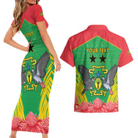 Personalised Sao Tome and Principe Couples Matching Short Sleeve Bodycon Dress and Hawaiian Shirt Coat Of Arms With Porcelana Rose