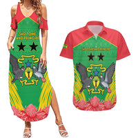 Personalised Sao Tome and Principe Couples Matching Summer Maxi Dress and Hawaiian Shirt Coat Of Arms With Porcelana Rose