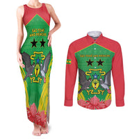 Personalised Sao Tome and Principe Couples Matching Tank Maxi Dress and Long Sleeve Button Shirt Coat Of Arms With Porcelana Rose
