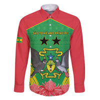 Personalised Sao Tome and Principe Family Matching Long Sleeve Bodycon Dress and Hawaiian Shirt Coat Of Arms With Porcelana Rose - Wonder Print Shop