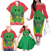 Personalised Sao Tome and Principe Family Matching Off The Shoulder Long Sleeve Dress and Hawaiian Shirt Coat Of Arms With Porcelana Rose