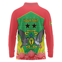 Personalised Sao Tome and Principe Long Sleeve Polo Shirt Coat Of Arms With Porcelana Rose - Wonder Print Shop