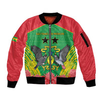 Personalised Sao Tome and Principe Sleeve Zip Bomber Jacket Coat Of Arms With Porcelana Rose - Wonder Print Shop