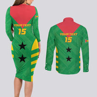 Custom Sao Tome and Principe Football Couples Matching Long Sleeve Bodycon Dress and Long Sleeve Button Shirt Go Champions - Green Ver