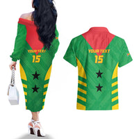 Custom Sao Tome and Principe Football Couples Matching Off The Shoulder Long Sleeve Dress and Hawaiian Shirt Go Champions - Green Ver