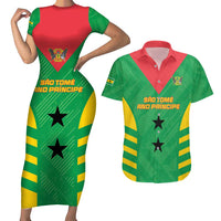 Custom Sao Tome and Principe Football Couples Matching Short Sleeve Bodycon Dress and Hawaiian Shirt Go Champions - Green Ver