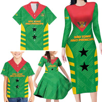 Custom Sao Tome and Principe Football Family Matching Long Sleeve Bodycon Dress and Hawaiian Shirt Go Champions - Green Ver - Wonder Print Shop