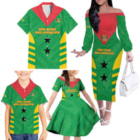 Custom Sao Tome and Principe Football Family Matching Off The Shoulder Long Sleeve Dress and Hawaiian Shirt Go Champions - Green Ver