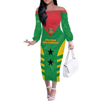 Custom Sao Tome and Principe Football Family Matching Off The Shoulder Long Sleeve Dress and Hawaiian Shirt Go Champions - Green Ver