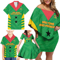 Custom Sao Tome and Principe Football Family Matching Off Shoulder Short Dress and Hawaiian Shirt Go Champions - Green Ver - Wonder Print Shop