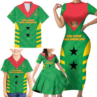 Custom Sao Tome and Principe Football Family Matching Short Sleeve Bodycon Dress and Hawaiian Shirt Go Champions - Green Ver - Wonder Print Shop