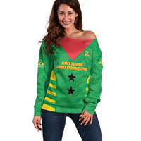 Custom Sao Tome and Principe Football Off Shoulder Sweater Go Champions - Green Ver - Wonder Print Shop