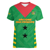 Custom Sao Tome and Principe Football Women V-Neck T-Shirt Go Champions - Green Ver - Wonder Print Shop