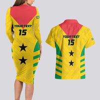Custom Sao Tome and Principe Football Couples Matching Long Sleeve Bodycon Dress and Hawaiian Shirt Go Champions - Yellow Ver