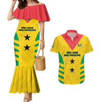 Custom Sao Tome and Principe Football Couples Matching Mermaid Dress and Hawaiian Shirt Go Champions - Yellow Ver