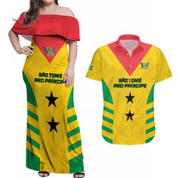 Custom Sao Tome and Principe Football Couples Matching Off Shoulder Maxi Dress and Hawaiian Shirt Go Champions - Yellow Ver
