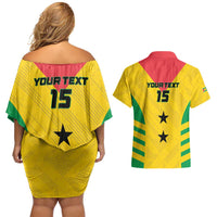 Custom Sao Tome and Principe Football Couples Matching Off Shoulder Short Dress and Hawaiian Shirt Go Champions - Yellow Ver