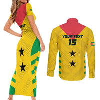Custom Sao Tome and Principe Football Couples Matching Short Sleeve Bodycon Dress and Long Sleeve Button Shirt Go Champions - Yellow Ver