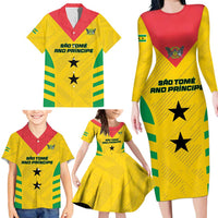 Custom Sao Tome and Principe Football Family Matching Long Sleeve Bodycon Dress and Hawaiian Shirt Go Champions - Yellow Ver - Wonder Print Shop
