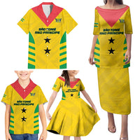 Custom Sao Tome and Principe Football Family Matching Puletasi and Hawaiian Shirt Go Champions - Yellow Ver