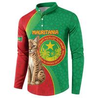 Personalised Mauritania Button Sweatshirt African Wild Cat With Coat Of Arms - Wonder Print Shop