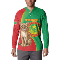 Personalised Mauritania Button Sweatshirt African Wild Cat With Coat Of Arms - Wonder Print Shop