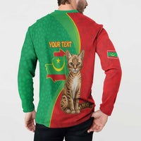 Personalised Mauritania Button Sweatshirt African Wild Cat With Coat Of Arms - Wonder Print Shop