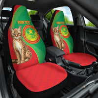 Personalised Mauritania Car Seat Cover African Wild Cat With Coat Of Arms - Wonder Print Shop