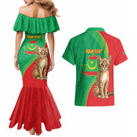 Personalised Mauritania Couples Matching Mermaid Dress and Hawaiian Shirt African Wild Cat With Coat Of Arms