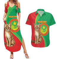 Personalised Mauritania Couples Matching Summer Maxi Dress and Hawaiian Shirt African Wild Cat With Coat Of Arms