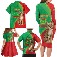 Personalised Mauritania Family Matching Long Sleeve Bodycon Dress and Hawaiian Shirt African Wild Cat With Coat Of Arms - Wonder Print Shop