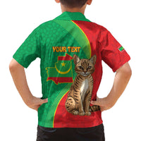 Personalised Mauritania Family Matching Off The Shoulder Long Sleeve Dress and Hawaiian Shirt African Wild Cat With Coat Of Arms