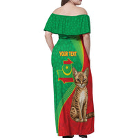 Personalised Mauritania Family Matching Off Shoulder Maxi Dress and Hawaiian Shirt African Wild Cat With Coat Of Arms - Wonder Print Shop