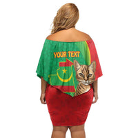 Personalised Mauritania Family Matching Off Shoulder Short Dress and Hawaiian Shirt African Wild Cat With Coat Of Arms - Wonder Print Shop