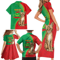Personalised Mauritania Family Matching Short Sleeve Bodycon Dress and Hawaiian Shirt African Wild Cat With Coat Of Arms - Wonder Print Shop