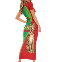 Personalised Mauritania Family Matching Short Sleeve Bodycon Dress and Hawaiian Shirt African Wild Cat With Coat Of Arms - Wonder Print Shop