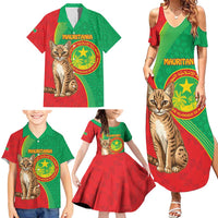 Personalised Mauritania Family Matching Summer Maxi Dress and Hawaiian Shirt African Wild Cat With Coat Of Arms - Wonder Print Shop