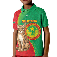 Personalised Mauritania Kid Polo Shirt African Wild Cat With Coat Of Arms - Wonder Print Shop