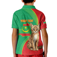 Personalised Mauritania Kid Polo Shirt African Wild Cat With Coat Of Arms - Wonder Print Shop