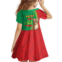 Personalised Mauritania Kid Short Sleeve Dress African Wild Cat With Coat Of Arms - Wonder Print Shop