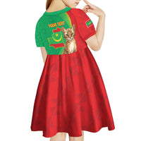 Personalised Mauritania Kid Short Sleeve Dress African Wild Cat With Coat Of Arms - Wonder Print Shop