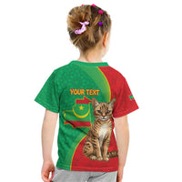 Personalised Mauritania Kid T Shirt African Wild Cat With Coat Of Arms - Wonder Print Shop