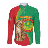 Personalised Mauritania Long Sleeve Button Shirt African Wild Cat With Coat Of Arms