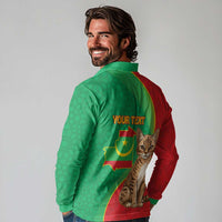 Personalised Mauritania Long Sleeve Polo Shirt African Wild Cat With Coat Of Arms - Wonder Print Shop