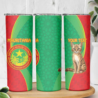 Personalised Mauritania Skinny Tumbler African Wild Cat With Coat Of Arms - Wonder Print Shop
