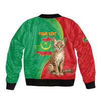 Personalised Mauritania Sleeve Zip Bomber Jacket African Wild Cat With Coat Of Arms - Wonder Print Shop