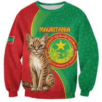 Personalised Mauritania Sweatshirt African Wild Cat With Coat Of Arms - Wonder Print Shop