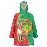Personalised Mauritania Wearable Blanket Hoodie African Wild Cat With Coat Of Arms - Wonder Print Shop