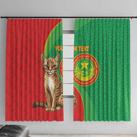 Personalised Mauritania Window Curtain African Wild Cat With Coat Of Arms - Wonder Print Shop